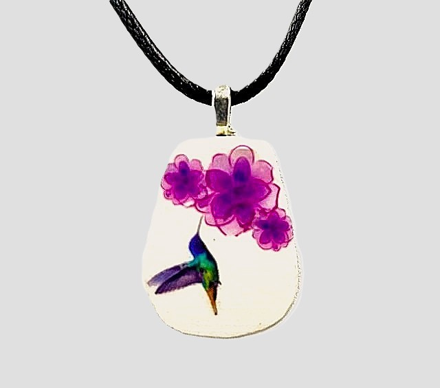 Purple Flower Hummingbird Necklace